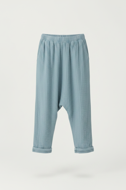 Pantalon Fluide Bleu Ciel Plissé Ample Coton Enfant - vue 3