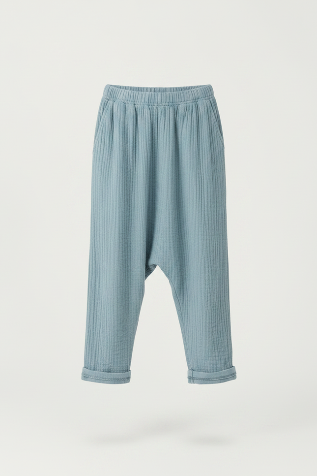 Pantalon Fluide Bleu Ciel Plissé Ample Coton Enfant - vue 3