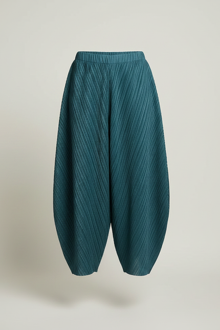 Pantalon Fluide Plissé Ample Vert Canard Décontracté - Polyester - vue 3