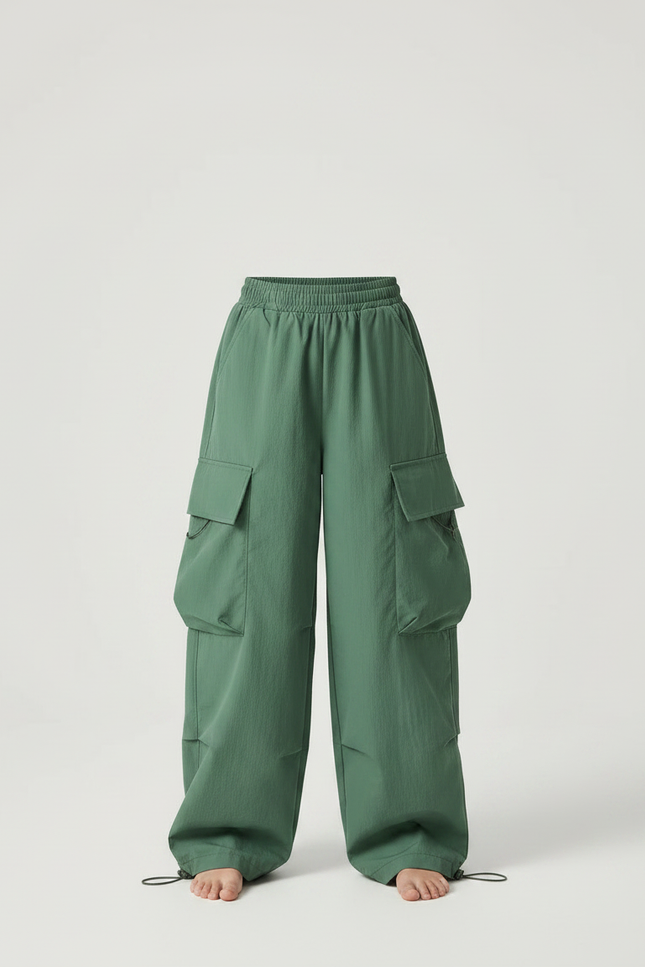 Pantalon Fluide Cargo Vert Ample Coton Enfant Streetwear - Polyester - vue 3
