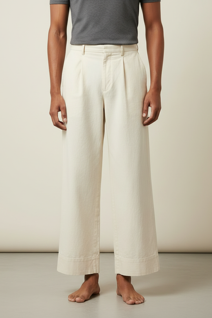 Pantalon Fluide Écru Ample Plissé Décontracté Léger - Beige Toile - vue 3