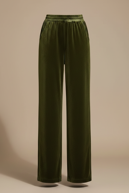 Pantalon Fluide Vert Velours Ample Élégant Femme - Kaki - vue 3