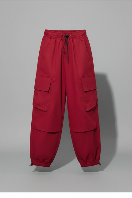 Pantalon Fluide Rouge Cargo Ample Streetwear Enfant - Polyester - vue 3