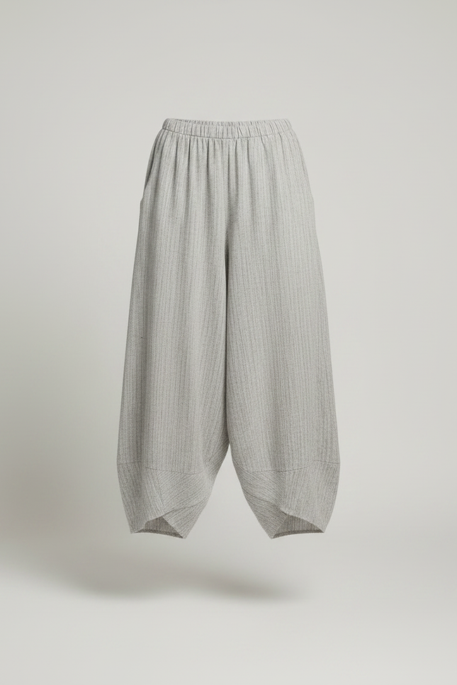 Pantalon Fluide Gris Ample Coton Lin Vintage Décontracté - vue 3