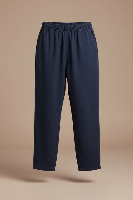 Pantalon Fluide Bleu Marine Ample Coton Lin Garçon - vue 3