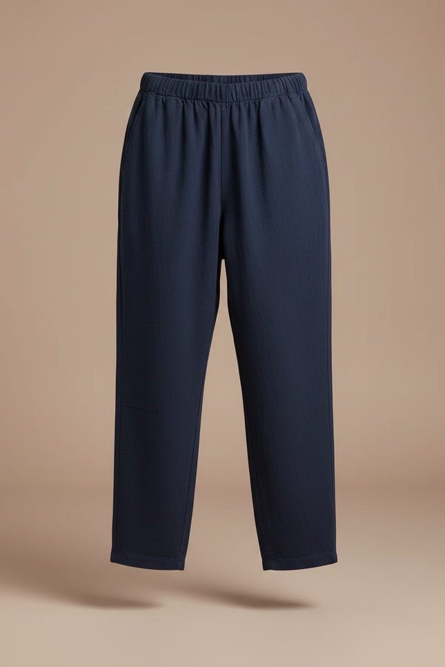 Pantalon Fluide Bleu Marine Ample Coton Lin Garçon - vue 3
