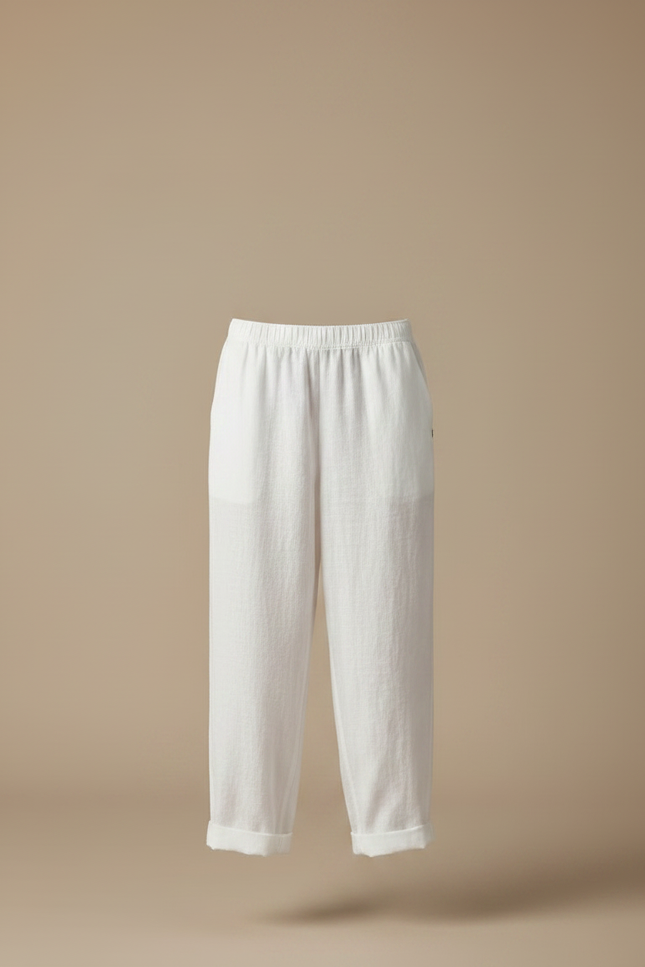 Pantalon Fluide Blanc Ample Lin Décontracté Confortable - vue 3