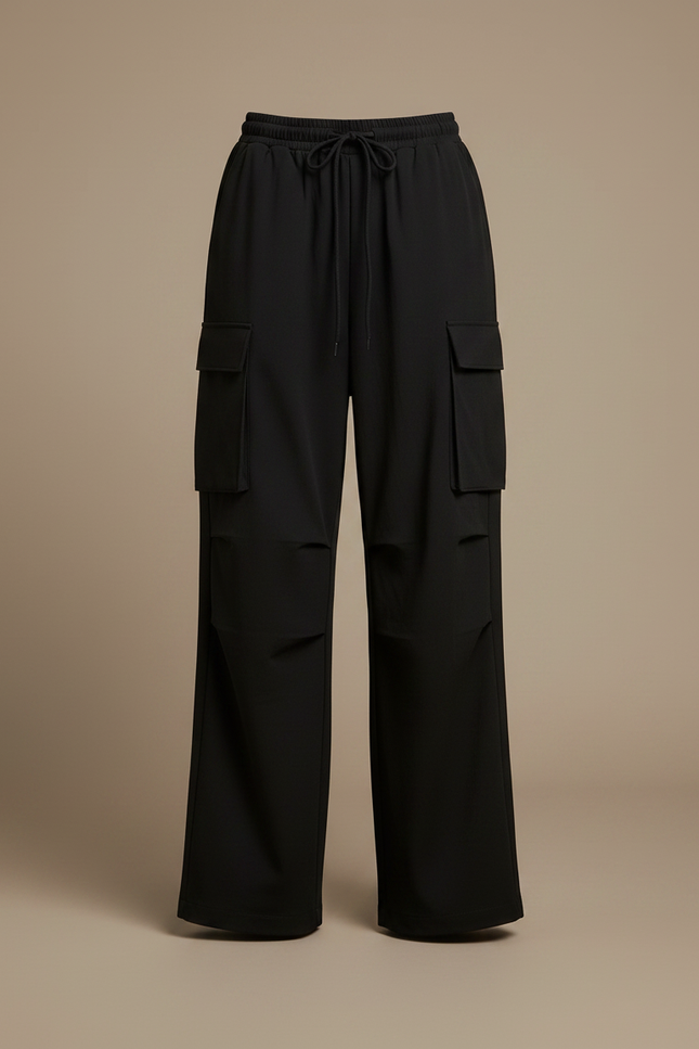 Pantalon Fluide Femme Noir Coupe Ample Polyester - vue 3