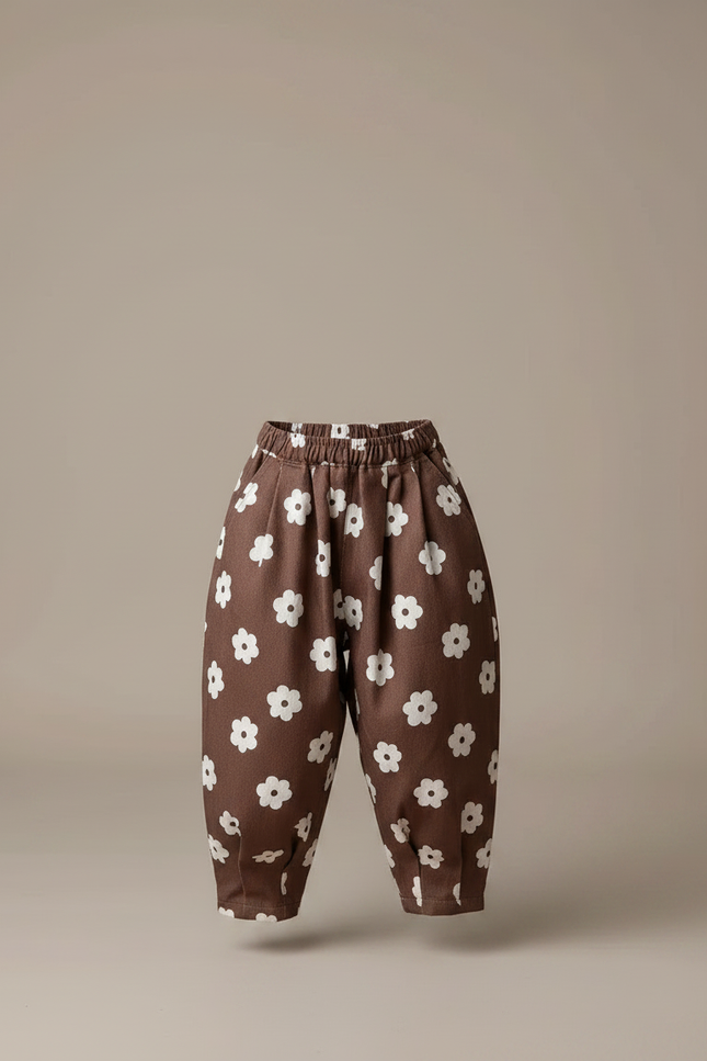 Pantalon Fluide Marron Fleuri Ample Décontracté Enfant - Coton - vue 3