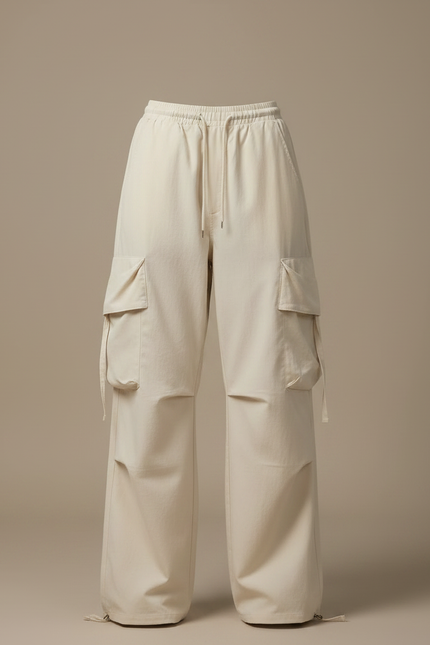 Pantalon Fluide Beige Large Cargo Décontracté Femme - Toile - vue 3