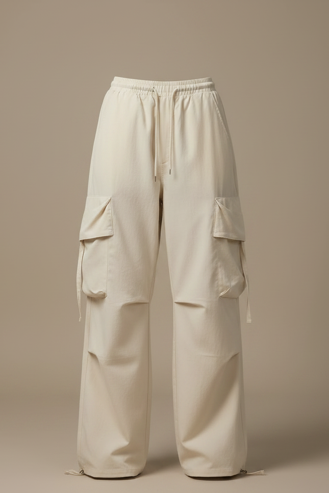 Pantalon Fluide Beige Large Cargo Décontracté Femme - Toile - vue 3