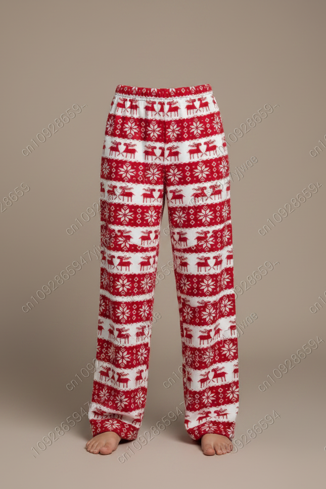 Pantalon Fluide Rouge Noël Renne Polaire Confortable - Molleton - vue 3