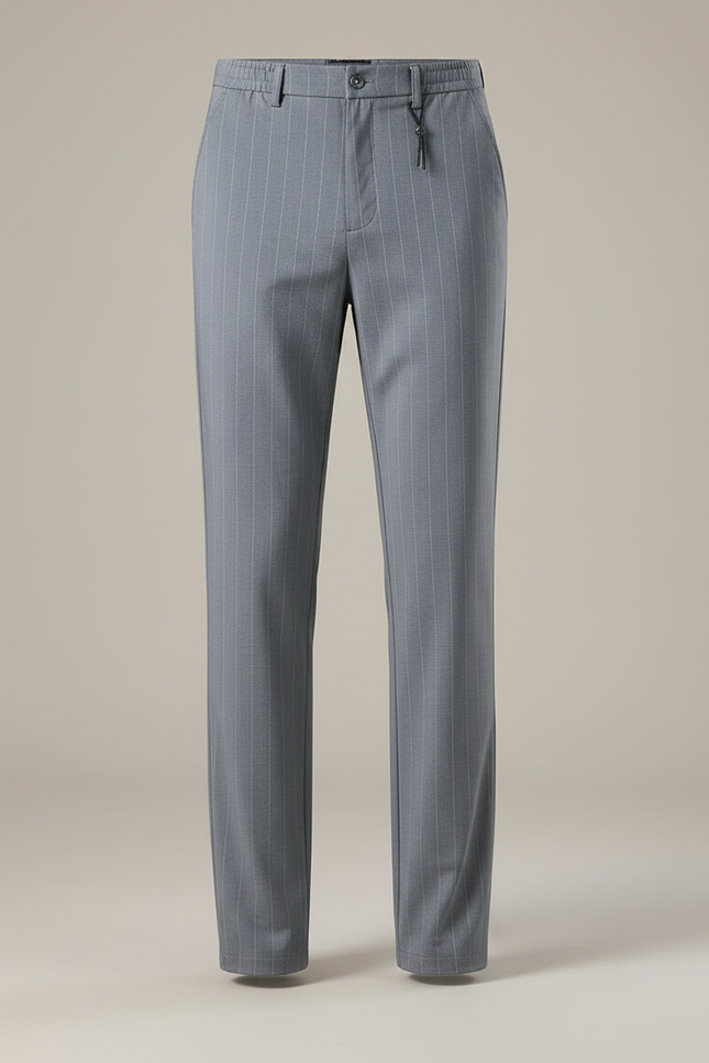 Pantalon Fluide Gris Rayé Ample Décontracté Homme - Polyester - vue 3