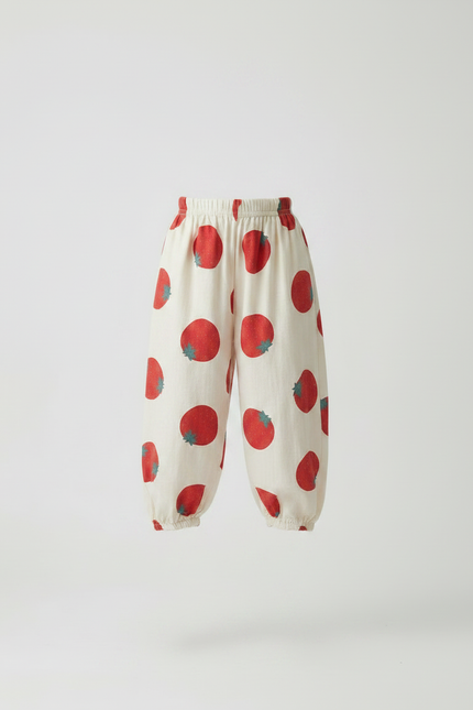 Pantalon Fluide Écru Ample Fraises Coton Enfant - Beige - vue 3