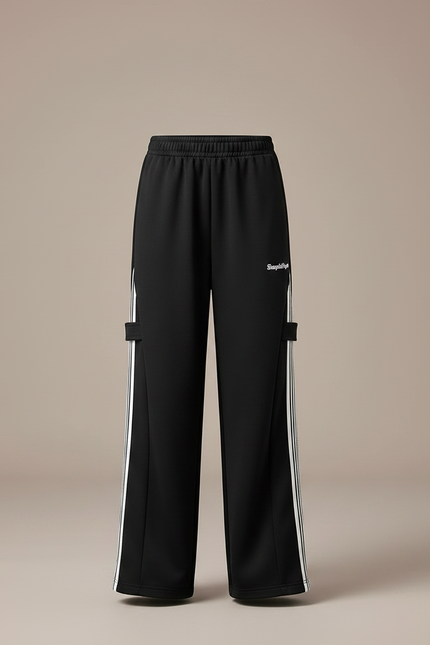 Pantalon Fluide Noir Bande Blanche - Polyester - vue 3
