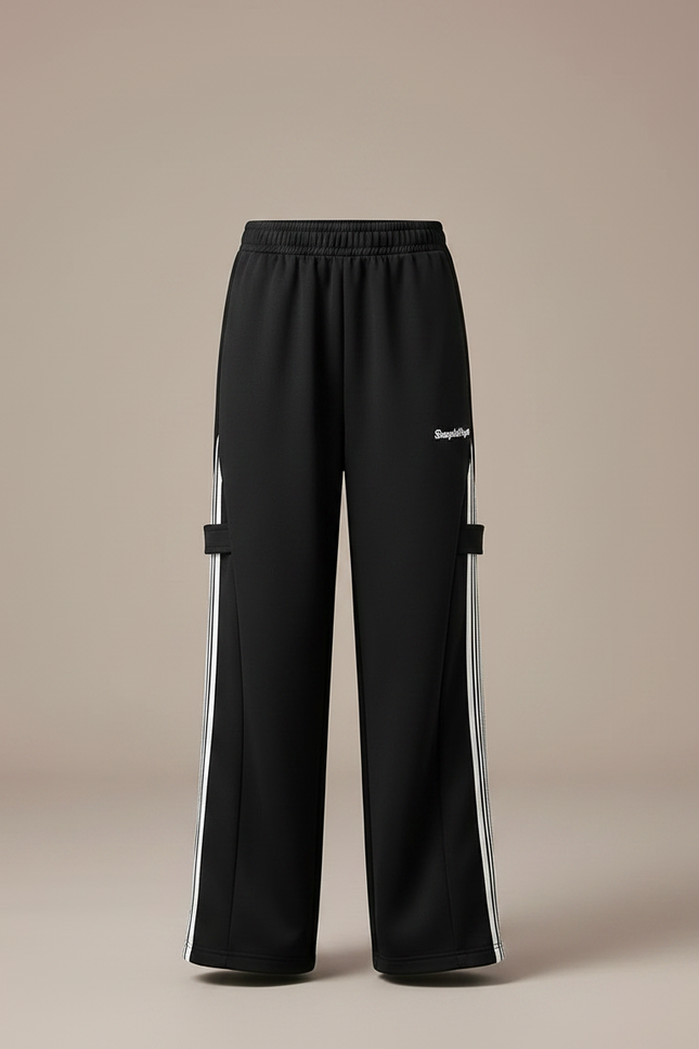 Pantalon Fluide Noir Bande Blanche - Polyester - vue 3