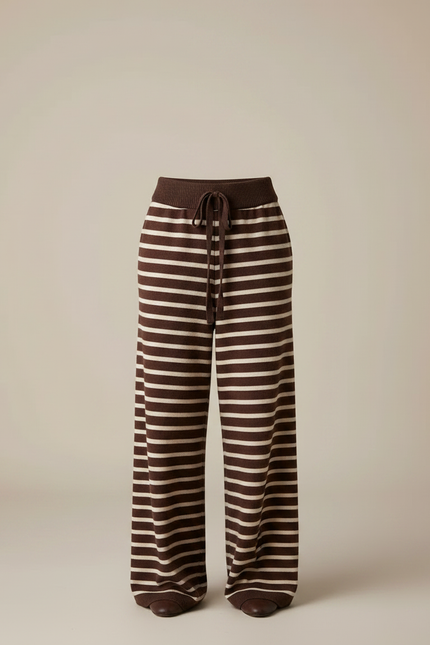 Pantalon Fluide Marron Rayé Tricot Ample Décontracté - Maille - vue 3