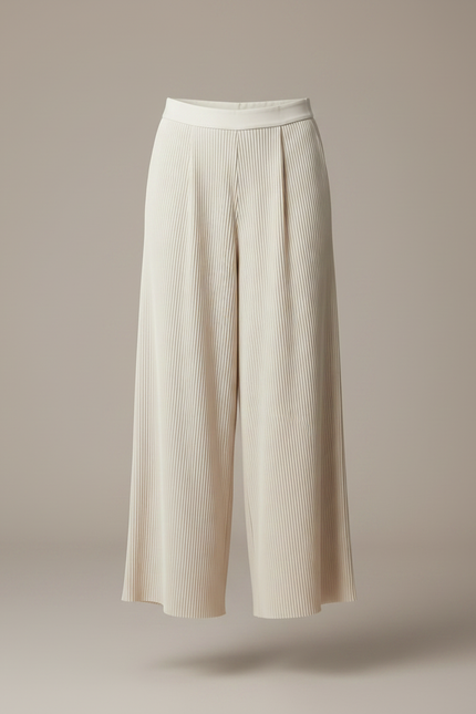Pantalon Fluide Plissé Écru Ample Élégant Femme - Beige Polyester - vue 3
