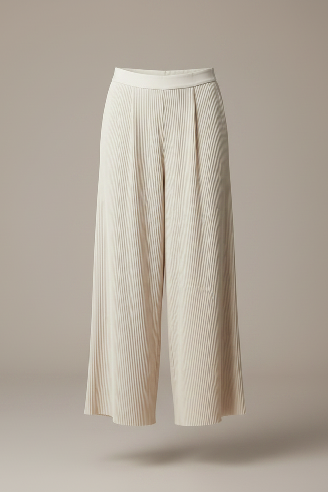 Pantalon Fluide Plissé Écru Ample Élégant Femme - Beige Polyester - vue 3