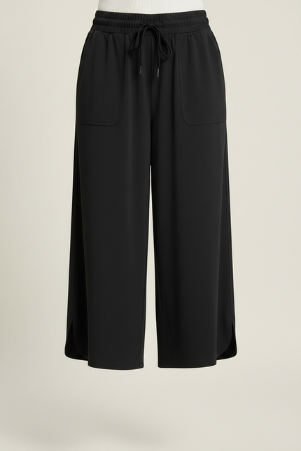 Pantalon Fluide Noir Ample Décontracté Cordon Sportif Léger - Polyester - vue 3