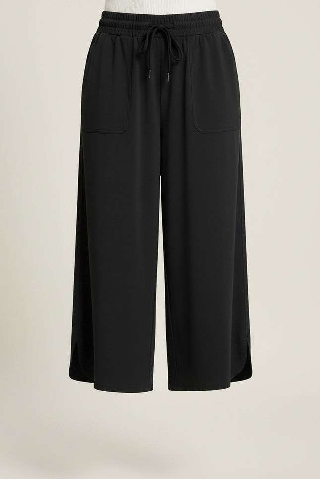 Pantalon Fluide Noir Ample Décontracté Cordon Sportif Léger - Polyester - vue 3