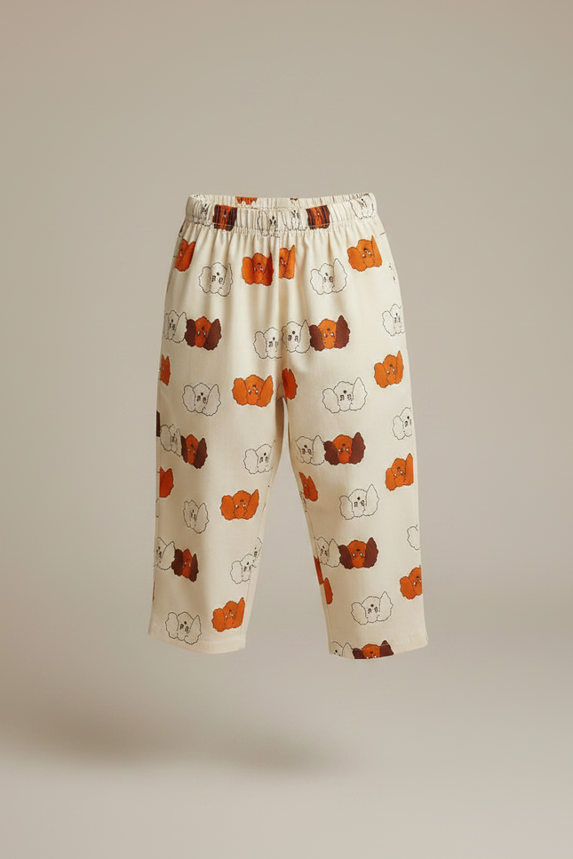 Pantalon Fluide Beige Imprimé Chiens Coton Décontracté Enfant - vue 3