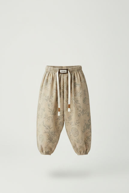 Pantalon Fluide Imprimé Feuillage - Beige Coton - vue 3