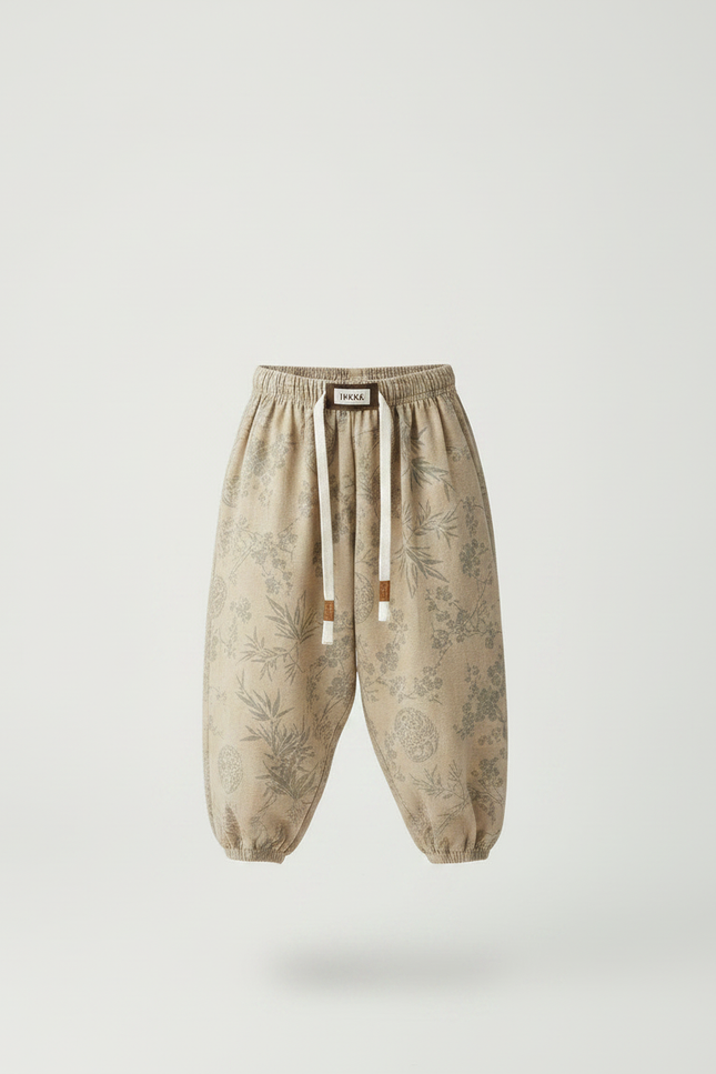 Pantalon Fluide Imprimé Feuillage - Beige Coton - vue 3