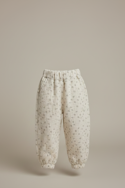 Pantalon Fluide Écru Imprimé Floral Bouffant Coton - Beige - vue 3