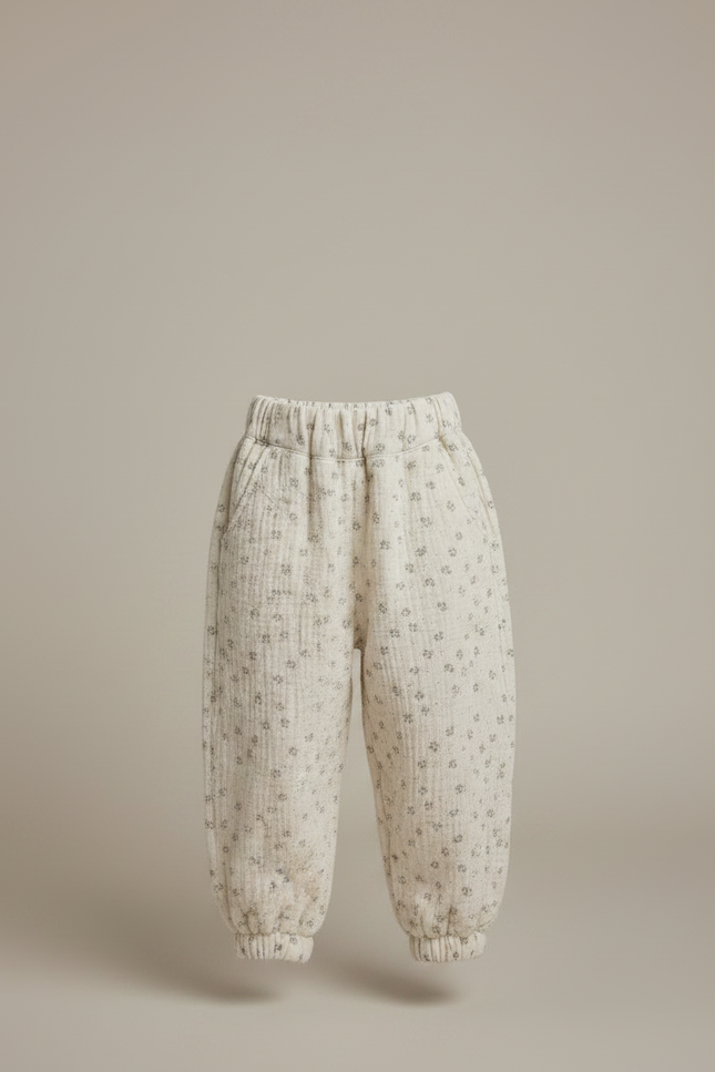 Pantalon Fluide Écru Imprimé Floral Bouffant Coton - Beige - vue 3