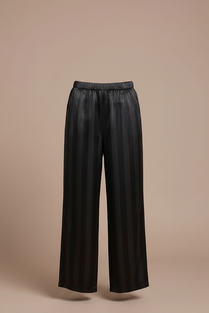 Pantalon Fluide Noir Rayé Satiné Ample Fille - vue 3