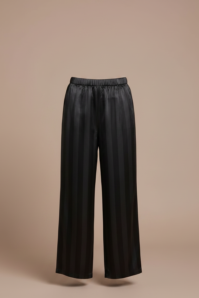 Pantalon Fluide Noir Rayé Satiné Ample Fille - vue 3