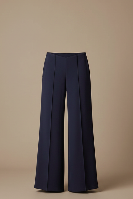 Pantalon Fluide Bleu Marine Ample Taille Haute Femme - Polyester - vue 3