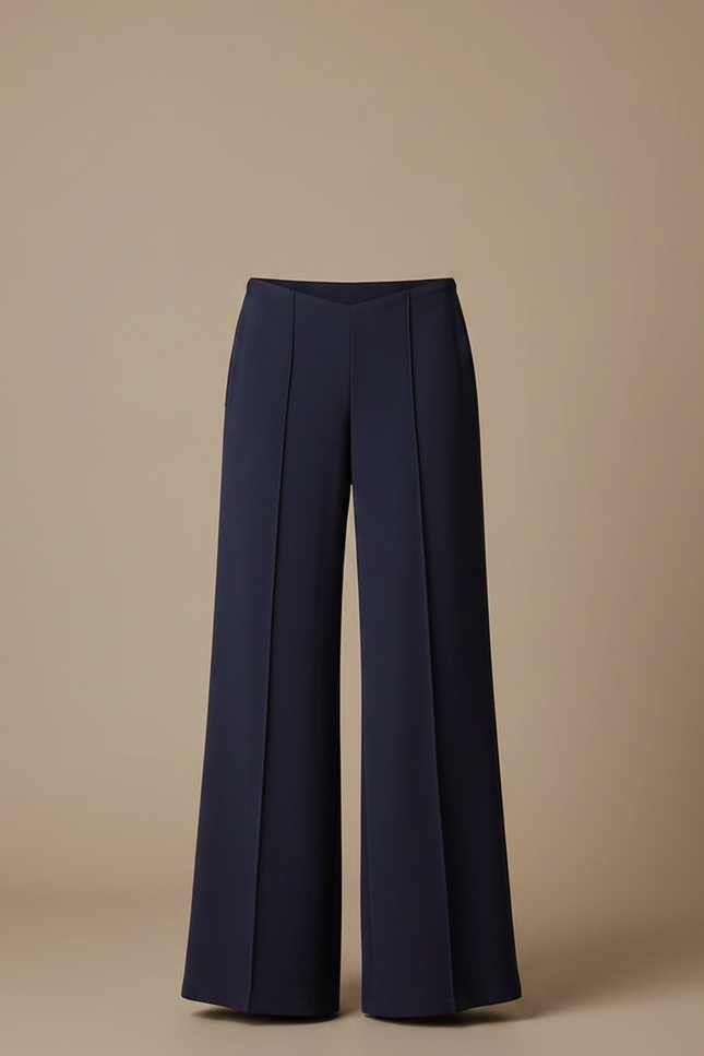 Pantalon Fluide Bleu Marine Ample Taille Haute Femme - Polyester - vue 3