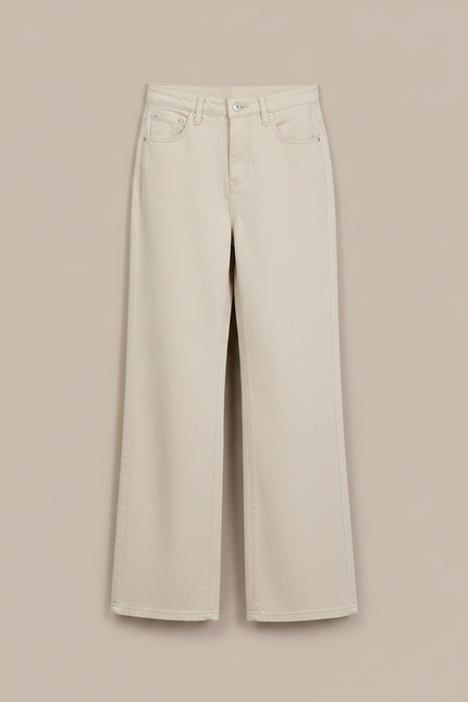 Pantalon Fluide Écru Ample Taille Haute Droit - Beige Jean - vue 3