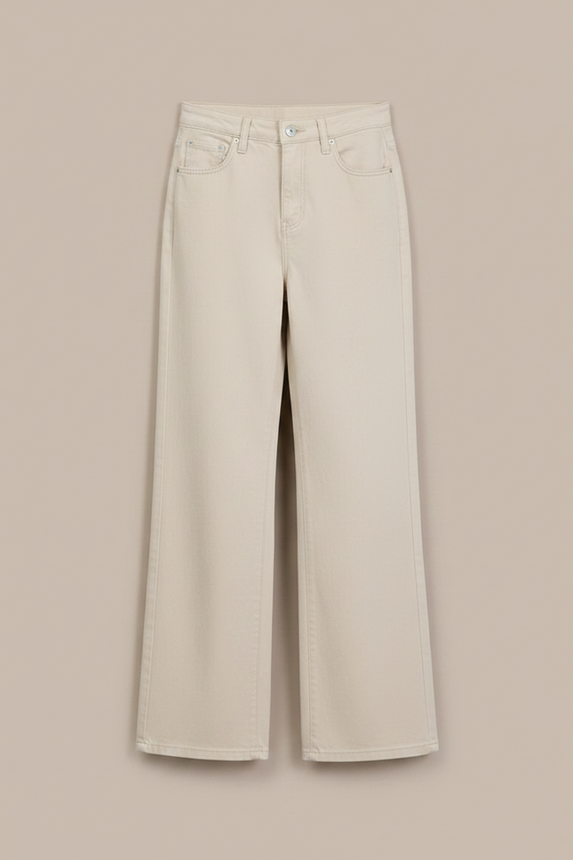 Pantalon Fluide Écru Ample Taille Haute Droit - Beige Jean - vue 3
