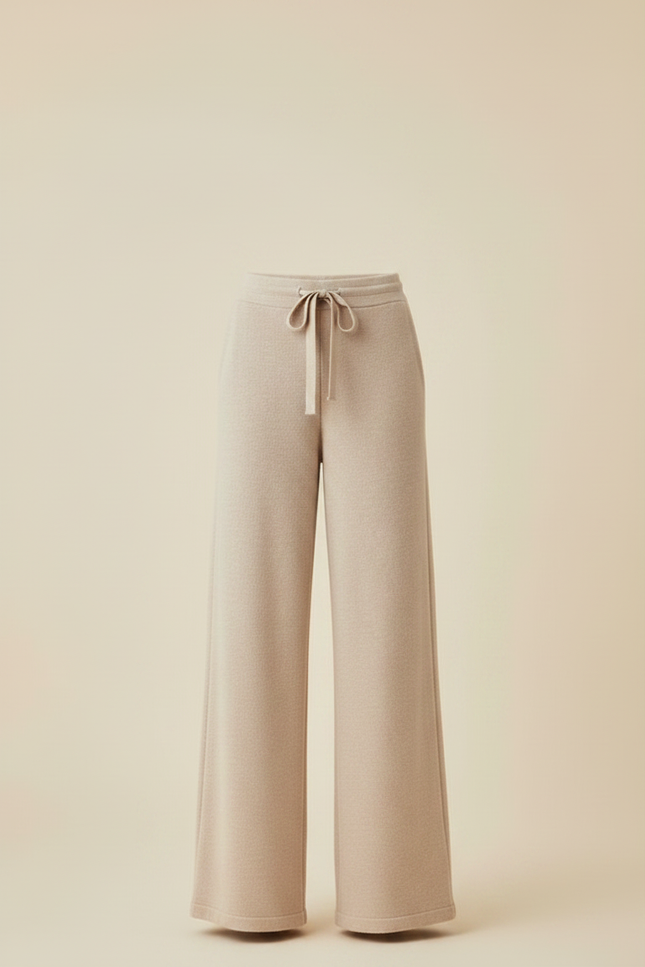 Pantalon Fluide Beige Large Tricot Cordon Confortable - Maille - vue 3