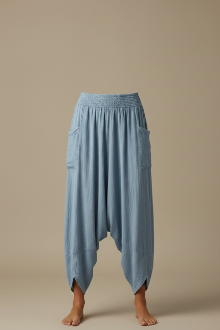 Pantalon Fluide Bleu Ciel Ample Lin Harem Confortable - vue 3