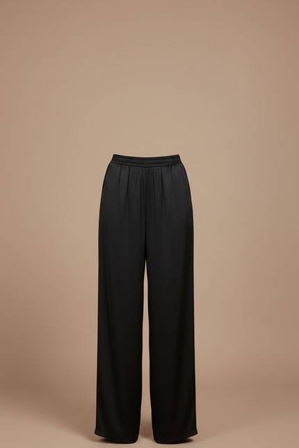 Pantalon Fluide Noir Ample Satiné Taille Haute Élégant - vue 3