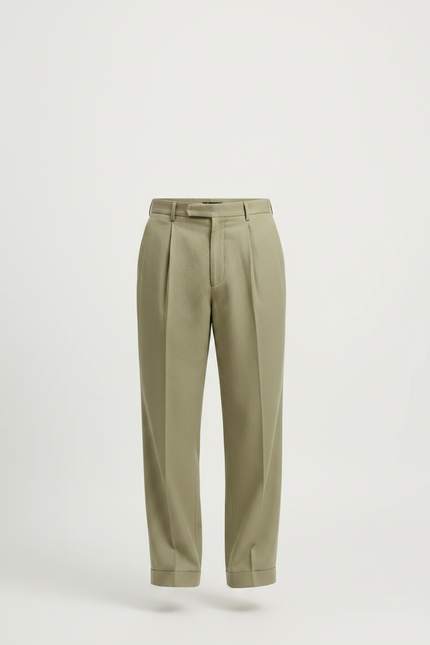 Pantalon Fluide Vert Kaki Ample Plissé Décontracté Homme - Gabardine - vue 3