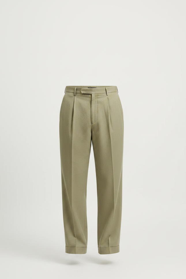 Pantalon Fluide Vert Kaki Ample Plissé Décontracté Homme - Gabardine - vue 3