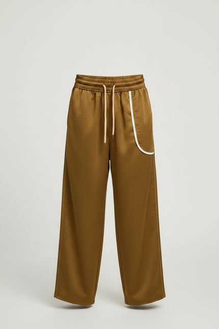Pantalon Fluide Marron Satiné Ample Décontracté Sportif - Kaki - vue 3