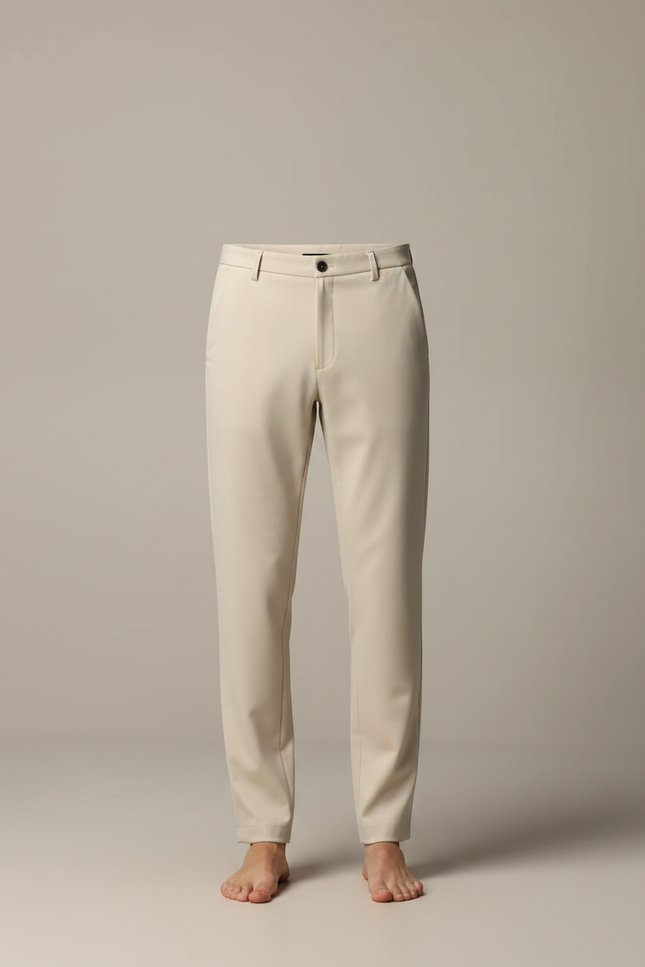 Pantalon Fluide Homme Beige Droit Léger Extensible Soie - vue 3