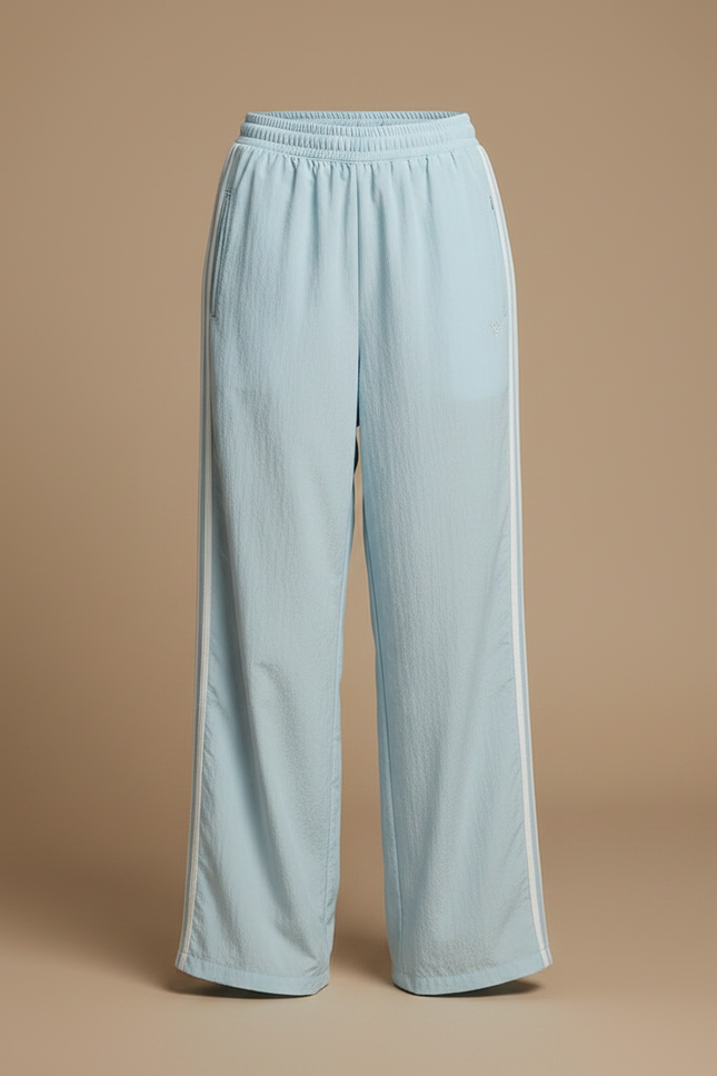 Pantalon Fluide Bleu Ciel Ample Rayures Blanches Sportif - Polyester - vue 3