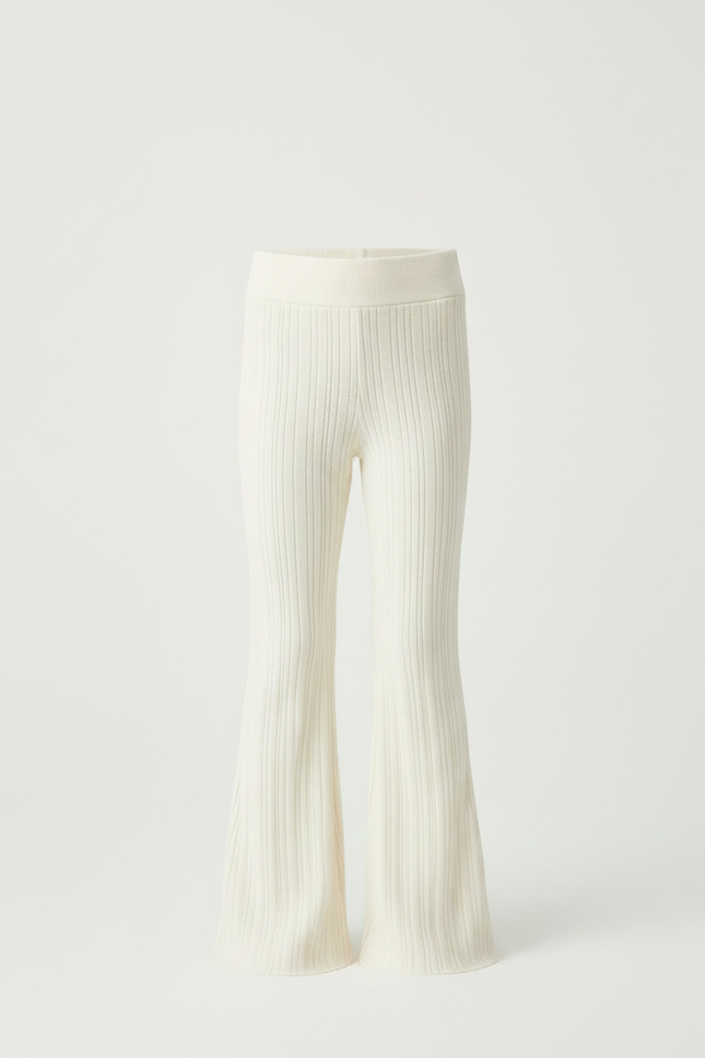 Pantalon Fluide Écru Côtelé Évasé Tricoté Enfant - Beige Maille - vue 3