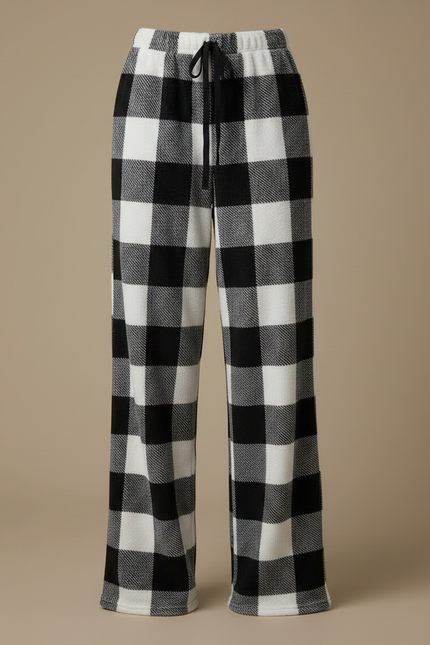 Pantalon Fluide Carreaux Noir Blanc Polaire Confortable - Imprimé Molleton - vue 3