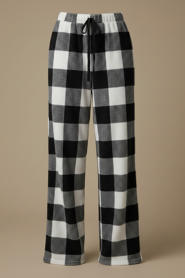 Pantalon Fluide Carreaux Noir Blanc Polaire Confortable - Imprimé Molleton - vue 3