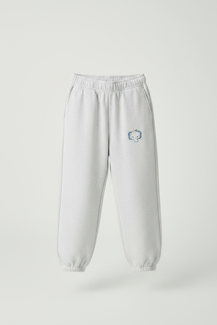 Pantalon Fluide Gris Ample Coton Enfant Brodé Éléphant - Molleton - vue 3