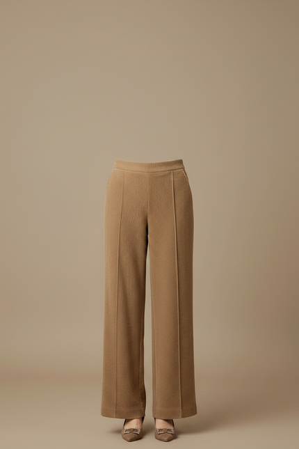 Pantalon Fluide Côtelé Marron Taille Haute Décontracté Femme - Cordé - vue 3
