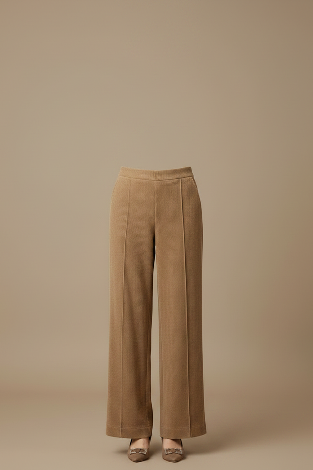 Pantalon Fluide Côtelé Marron Taille Haute Décontracté Femme - Cordé - vue 3